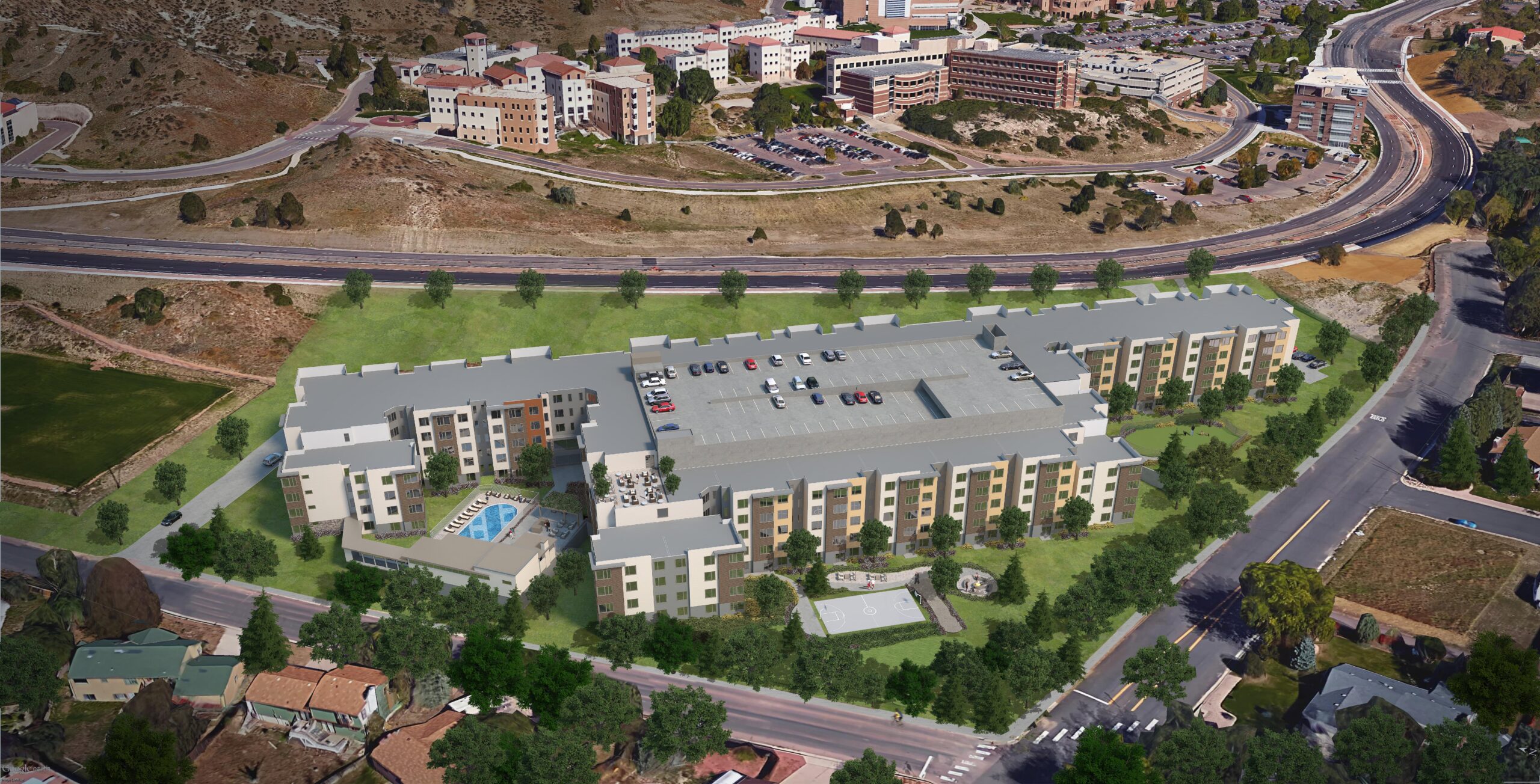 Gilbane Development Co. breaks ground on West Edge Colorado Springs, an apartment complex on a hillside.